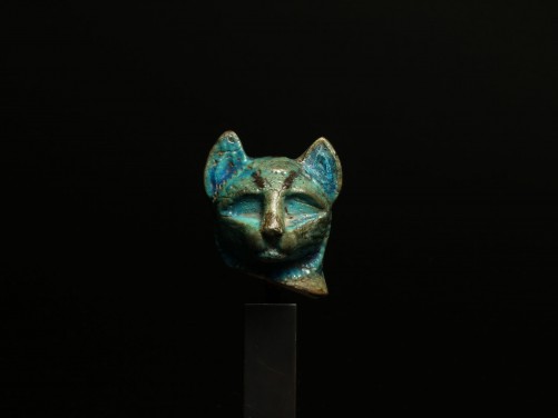 Egyptian Faience Cat Head