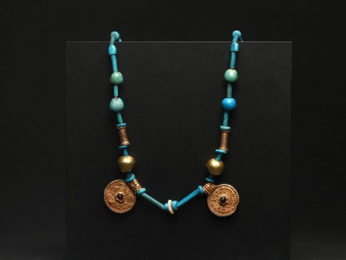 Nabataean Gold and Garnet Disk Pendants on Necklace